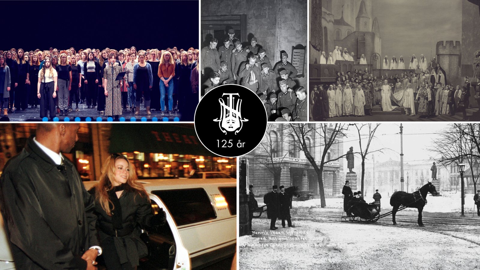 Collage med historiske bilder fra Nationaltheatret